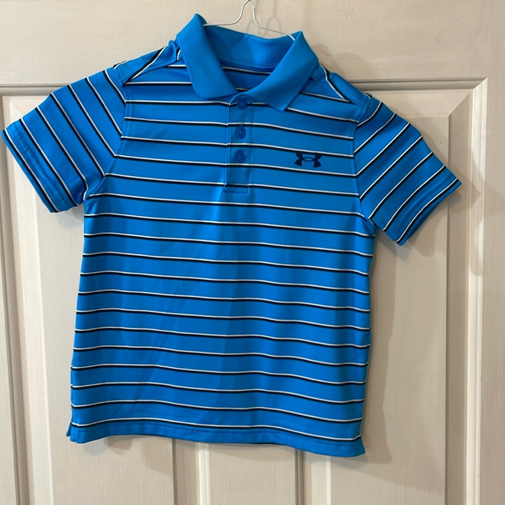 Boys blue striped under armour polo